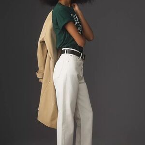 Agolde High Rise 90s 100% Organic Cotton White Denim Crop Raw Hem Jeans 28